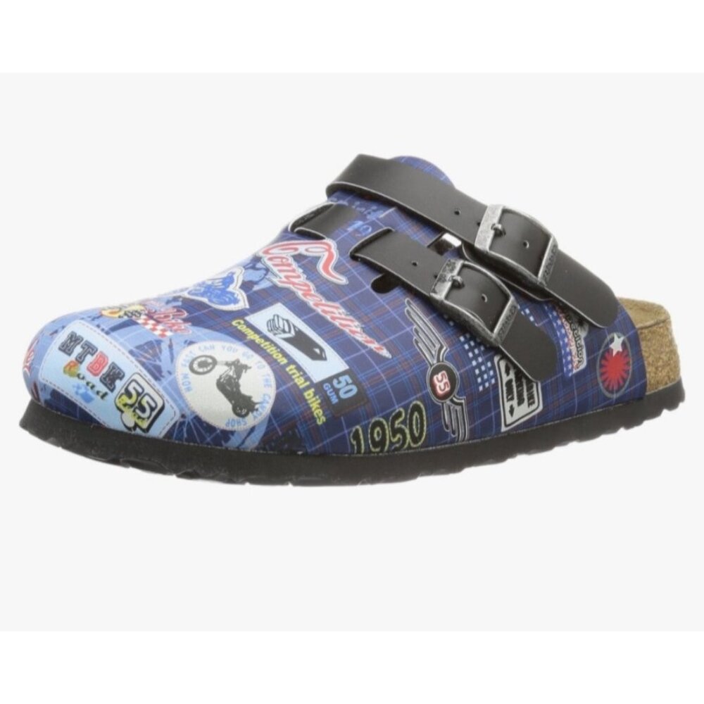 Birkis Original Kay Racing Motorbikes Slip-On Clogs  Mens Size 9 Blue/Black